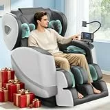 Gegcucey Ganzkörper Massagesessel mit Rollen & Airbags für Massage, Zero Gravity mit Bluetooth Lautsprecher und Touchscreen, Heizfunktion für Taille & Beine, mit Fußmassage für Hause/Büro (Hellgrau)