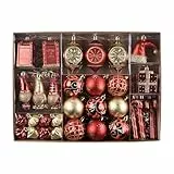Valery Madelyn 100 stück Weihnachtskugeln,Christbaumkugeln mit Geschenkpaket,Weihnachtsbaumschmuck Christbaumschmuck mit Aufhänger,deko Weihnachten,Thema Rot Gold(L)