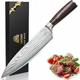 INOMO Küchenmesser, Japanisches Messer Klingenlänge 15 cm Profi, Kochmesser Profi Messer, Küchenmesser Scharf Hochwertigem Carbon Edelstahl, Fleischmesser Scharf zum Allzweckmesser