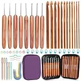Bamru 20 Stücke Häkelnadeln Set, 1,0–10,0 mm Häkelnadel, Crochet Nadeln mit Sticknadeln, Maschenhalter, Strick Markierer, Tragbare Tasche für Haushalt Stricken Handwerk