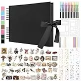 DazSpirit 80 Leere Seiten Fotoalbum zum Selbstgestalten, DIY Scrapbook Fotobuch zum Einkleben, mit 12 Marker & 7-Aufkleber, Gästebuch Ideal für Geburtstag Familie, Hochzeiten, Reisen, Schwarz