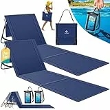 KESSER® 2er Set Strandmatte klappbar mit Verstellbarer Rückenlehne, Tragegurt, wasserdichter Tasche & Aufbewahrung – Faltbare Sonnenliege für Strand, Garten & Terrasse je 130 kg belastbar