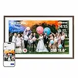 ARZOPA Digitaler Bilderrahmen Groß 15,6 Zoll Kostenlos Unbegrenzter Cloud-Speicher Sofortige Fernübertragung Fotos Videos FHD Touchscreen Elektronischer Bilderrahmen Geschenk für Feiertage - D15 Braun
