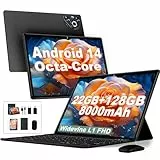 Dghrti 2025 Newest Tablet 10 Pulgadas Android 14, 22GB RAM+128GB ROM (1TB TF), CPU Octa-Core, 8000mAh, Widevine L1, Dual WiFi, BT 5.0, Face ID, 5MP+8MP, Con Carcasa MetÃlica, Teclado y Ratón (Negro)
