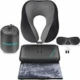 Proglobe Nackenkissen-Reiseset – Reisekissen für Flugreisen, 100% Memory-Schaum mit bequemem und atmungsaktivem Bezug, inklusive 3D-Schlafmaske, Ohrstöpsel und luxuriöser Decke und Tasche