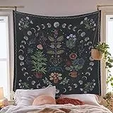 Simpkeely Ästhetischer Wandteppich mit botanischen Mondphasen, Wandbehang, Naturteppich, floraler Wandteppich für Schlafzimmer und Wohnzimmer (130cm x 150cm)