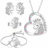 OSDUE Einhorn Schmuckset Mädchen, Einhorn Kinderschmuck Enthalten Halskette, Ringe, Armbänder, Ohrring, Schmuck Set für Party Dress Up Geschenk, Mit Bunter Geschenkbox (5 Stück)
