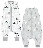 Chilsuessy Baby Schlafsack mit Füße 2er Pack 1.5 Tog Ganzjahres Schlafsack Baby Schlafsäcke Babyschlafsack mit Beinen für Säugling Kinder, 1.5 Tog/Süßer Welpe + Panda, 90cm/Baby Höhe 100-110cm