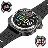 uaue Smartwatch Herren Damen | 20 Tage & 130+ Sportmodi Fitness-Uhr | Rund 1.43' AMOLED | Kompass & Beleuchtung | Bluetooth-Anrufe | IP68 Wasserdicht | Herzfrequenz | Schlafmonitor | Reinschwarz