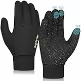 AOTOW Kinder Handschuhe Touchscreen Warme Winterhandschuhe - Kids Sport Fahrradhandschuhe Winter Thermo Wasserdicht Laufhandschuhe Anti-Rutsch Winddicht für Junge Mädch Fahrrad MTB Schwarz 9-11 Jahre
