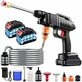 Akku Hochdruckreiniger, 1500W Pressure Washer mit Eimer, Mobiler Hochdruckreiniger mit 3-in-1 Düse, 5M hochdruckpistole für gartenschlauch, 200bar 21V Akku Druckreiniger für Auto,Terrasse,Fenster