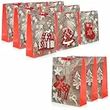 COM-FOUR® 12x XL Geschenktüten mit echten, aufgesetzten 3D Sticker statt flachem Aufdruck, für Weihnachten, Nikolaus und Advent - Geschenktasche, Geschenkbeutel (12 Stück - roter Glitzer)