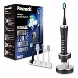 Panasonic EW-DP52-K803 Wiederaufladbare elektrische Zahnbürste, extrafein, Multi-Fit, Anti-Verfärbung, Spitzen- & Silikonbürsten, Ladestation, Schallvibration, LED-Anzeige, 90 Min Laufzeit, Schwarz