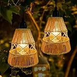 Solarlampen für Außen Hängend, 2 Stück IP65 Wasserdicht Metall Rattan Solar Laternen für Draußen Outdoor, Garten, Balkon, Rasen & Terrasse, Dekorative Solarlaterne