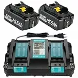 2 Stück 18V 5500mAh Ersatzakku + 6A Dual Port Ladegerät für DC18RD DC18RC DC18SF DC18RA DC18RF Ladegerät
