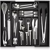 budu Besteckkasten #47 (Tiefe 47cm) aus Bambus - Schwarz - Schubladen Ordnungssystem für die Küche - Ausziehbar - Kitchen drawer organizer