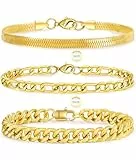 Rajputana Goldkettenarmbänder für Männer und Jungen, S925 Sterlingsilber-Armband, kubanische Figaro-Ketten, Metallgliederarmband-Set, Stapel,Schmuck, Geschenke für ihn, männlich 9 Zoll（23cm）