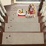 BEQHAUSE Stufenmatten Treppen Teppich Stufenmatten Innen rutschfest 15 Stück, Maschinenwaschbare Treppenteppich für Kinder, Älteste und Haustiere, 100% Polyester TPE -Rücken, 22X70cm, Beige