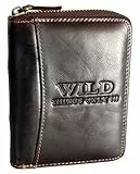 WILD THINGS ONLY !!! Herren Geldbörse aus Echt-Leder mit umlaufendem Reißverschluss & RFID Schutz (Hochformat, Braun)