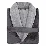 LOOKS by Wolfgang Joop Bademantel XXL, Bademantel Unisex Frottee, Morgenmantel grau mit Schalkragen, hochwertige Baumwollmischung