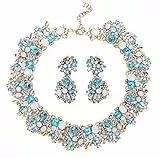 Kakonia Bib Statement Halskette und Ohrringe Set für Damen - Chunky Choker mit Strass, Vintage Mode Custume Schmuck