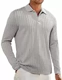 Elegancity Herren Poloshirts Grau Langarm Einfarbig Polokragen Pullover Strick Freizeit Golfshirts Regular Fit Urlaub Polohemd L