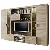 trendteam smart living - Mondeo - Wohnwand - Eiche - Anbauwand mit 4 Türen, 5 offenen Fächern, 3 Klappen und 7 Einlegeböden - (BxHxT) 291 x 197 x 41 cm -viel Stauraum für Ordnung.