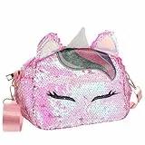 VALICLUD Frauen Mädchen Einhorn Pailletten Tasche Glitzer Crossbody Geldbörse Umhängetasche für Kinder Kleine Mädchen