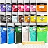 LEOBRO Epoxidharz Farbe 20 Farben, Glimmerpulver 200 g mit löffel und Fingerschutz, Mica Powder, Epoxy Resin Farbe für Epoxidharz, Seife, Gießharz, Badebombe, DIY
