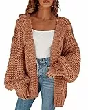 Cicy Bell Damen Strickjacken Cardigan Lose Laternenärmel Elegante Übergroße Pullover Khaki M