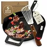 Ottia Gusseisenpfanne Induktion 24cm mit eKochbuch, Pfannenwender, Hitzeschutz - geschliffene Pfanne Gusseisen, Eisenpfanne, Cast Iron Pan, Gusspfanne, Gusseiserne Pfanne, Gusseisen-Pfanne, Gusspfanne