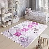 TAPISO Emma Teppich Waschbar bei 30 Grad Rosa Hüpfspiel bedruckter Kinderteppich Antirutsch Kinderzimmer Jugendzimmer Modern ÖKO-TEX 80 x 150 cm