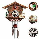 YUZINO Kuckucksuhr Handgefertigte Kuckucksuhr aus Holz mit funktionierenden Vogel Wanduhr mit Lautstärkeregler Traditionelle Antik Quarz Wanduhr Wohnzimmer Küche Cafe Büro Dekoration (RC-02)
