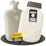 Kuschel Wärmflasche mit Bezug [0,8L] aus extra weicher Bio-Baumwolle und Recycling Filz - Made in Germany - Wärmflasche Flauschig Wärmflasche lange warm zur Schmerzlinderung - easy and green®