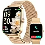 Yoever Smartwatch Damen mit Telefonfunktion - 1.85' Fitnessuhr Damen mit Herzfrequenz SpO2 Schlafmonitor, 110+ Sportmodi Schrittzähler Uhr, IP68 Wasserdicht Smart Watch für Android iOS Gold