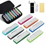 East top Set von 7 diatonischen Blues-Mundharmonikas mit 10 Löchern, 7 Farben, für Erwachsene, Profis und Studenten, Geschenkidee