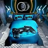 Homewish Gaming Gamer Bettwäsche Jungen 135x200 Blau Gamepad Videospiel Bettwäsche Kinder Jungs Jugendliche,Moderne Gaming Controller Bettbezug Spieler Joystick Bettset Schlafzimmer Dekor Mikrofaser