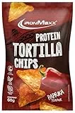 IronMaxx Protein Tortilla Chips – Paprika 60g | Knusprige Eiweißchips aus Soja & Maniok | High Protein Snack | Low Carb, ballaststoffreich & glutenfrei | Ideal für Fitness & Diät