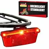 MONTOP Fahrradrücklicht mit Bremslicht und Standlicht | StVZO Zugelassen Gepäckträgerrücklicht für Dynamobetrieb | Wasserdicht Fahrradlicht Hinten 3 LEDs mit Reflektor | 2025 Neuestes Modell
