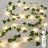 A.bigwhale Efeu Lichterketten mit Timer - Deko Frühling Innen Efeu Girlande Künstlich mit 2m 20 LED Lichterkette Akku 8 Modi USB Aufladbare Batterie, für Hochzeit Party Balkon Zimmer Aesthetic Decor