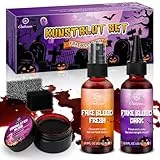 Oukzon Kunstblut Halloween, 60ml Kunstblut Spray + 60ml Tropfendes Kunstblut + 30g Wundschorf Kunstblut, Realistisch Abwaschbar Sicher für Zombies, Vampire, Monster, Cosplay