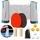 FBSPORT Tischtennis Set Profi für Tisch mit 2 Tischtennisschläger + Einziehbarem Netz + 6 Tischtennis-Bälle + 1 Tragetasche, Table Tennis Set für Erwachsene Familien Indoor Outdoor