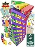 SINNESFUCHS® Wackelturm Holz - FSC® 100% - Holzspielzeug ab 3 Jahre - Stapelturm Holz Spielzeug - Lernspielzeug ab 3 Jahre - Geschicklichkeitsspiele ab 4 Jahre - Kinder Jungen & Mädchen Turm Spiel