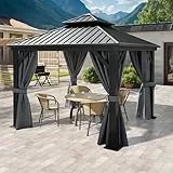 YITAHOME 3x3m Pavillon Stahl-Hardtop, Wetterbeständige Legierungen Gartenpavillon mit Aluminium-Säule Net and Shaded Curtains für Garten,Terrasse,Lawn