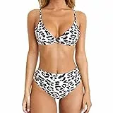 TSWRK Damen Bikini Sets Leopard: Leopardenprint Swimsuits Hohe Taille Bikinislip Push up Gepolstert Bustier G-String