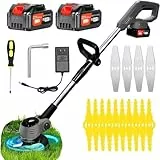 Rasentrimmer Mit Akku Leichter Freischneider 4.0Ah Batterie 3 Arten Von Schneidklingen&Räder Elektrischer Rasentrimmer Teleskop-stiel Zum Trimmer Garten Motorsense