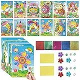 Wishstar Mosaik Bastelset Kinder, 12 Stück Sticky Mosaics Set Kinder, Glitter Multicolour Papiermosaik Bilder, DIY Basteln Geschenke für Mädchen Jungen Ab 4 Jahre