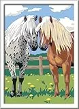 Ravensburger CreArt 28566 - Glückliche Pferde - Malen nach Zahlen für Kinder ab 7 Jahre, Malset mit Rahmen, Pinsel und Acrylfarben, Geschenk für Mädchen und Jungen, mit Stickern
