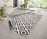 NORTHRUGS In- und Outdoor Teppich Malta 120x170cm - Wendeteppich Wetterfest Modernes Geometrisches Muster für Balkon Terrasse Garten Wintergarten Küche Wohnzimmerteppich Wasserfest in Schwarz Creme