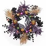Valery Madelyn Halloween Deko, 46cm Halloween Kranz, Freche Leckerbissen und bruchsichere Kugeln Ornamente mit Led Licht und Timer für Haustür, Wanddeko, Party